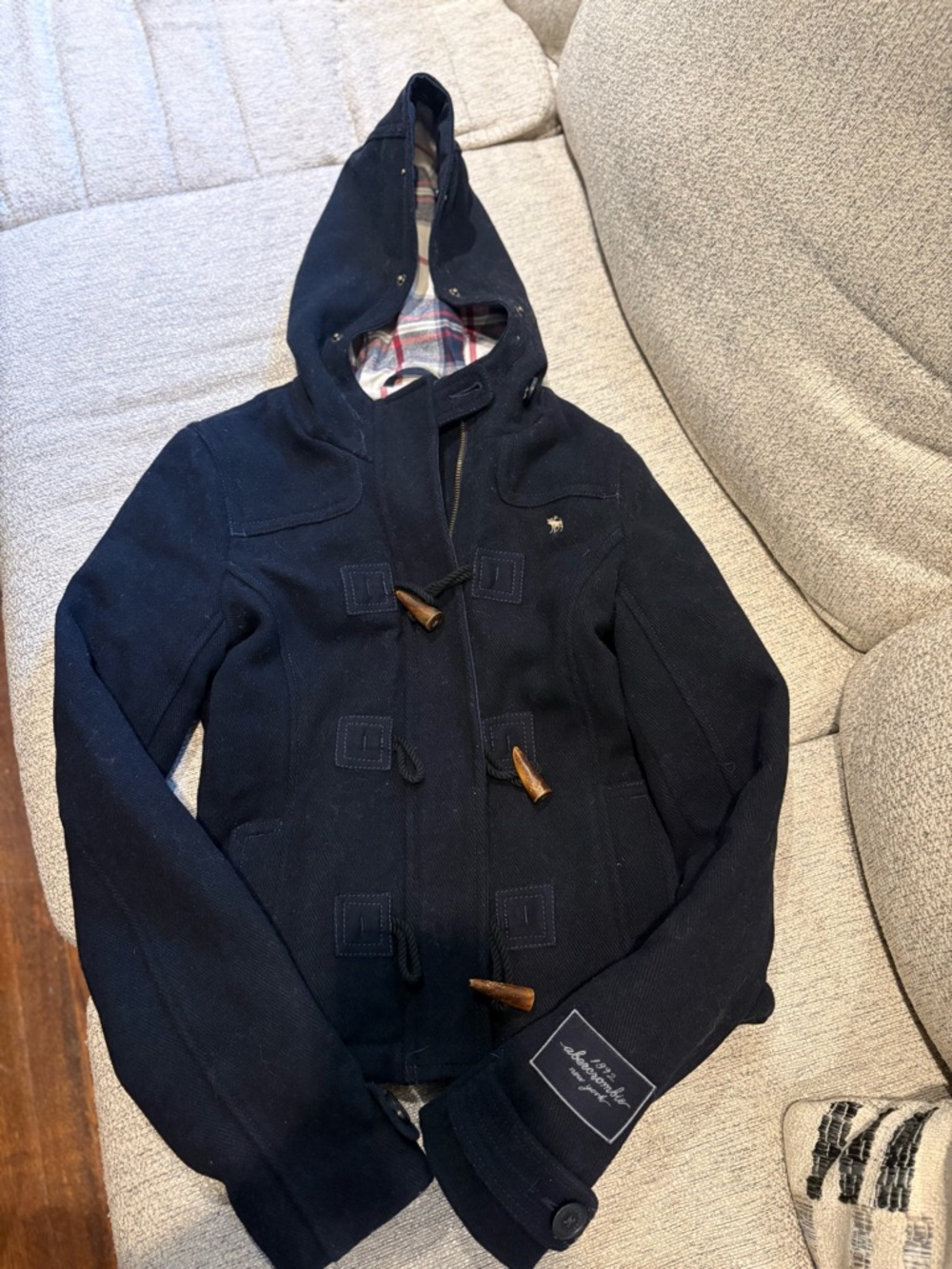 Abercrombie & Fitch Navy Hooded Duffle Coat with Toggle Accents